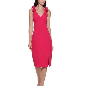ELIZA J Womens Pink Stretch Bow-Trim Sleeveless V Neck Dress // Size 10